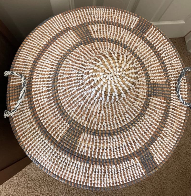 African Extralarge Woven Basket With Lid, Senegal Laundry Basket