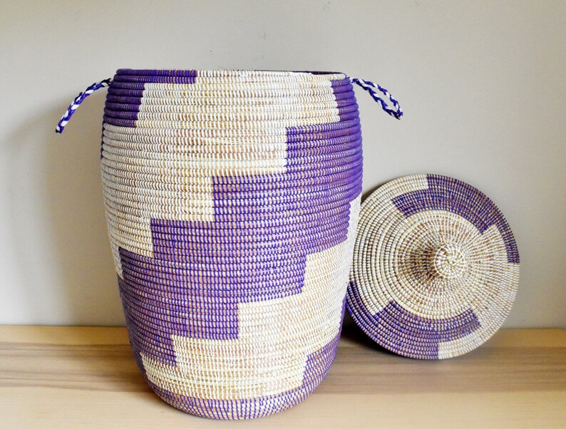 African Woven Basket With Lid, Senegal Laundry Basket/hamper, Tall ...
