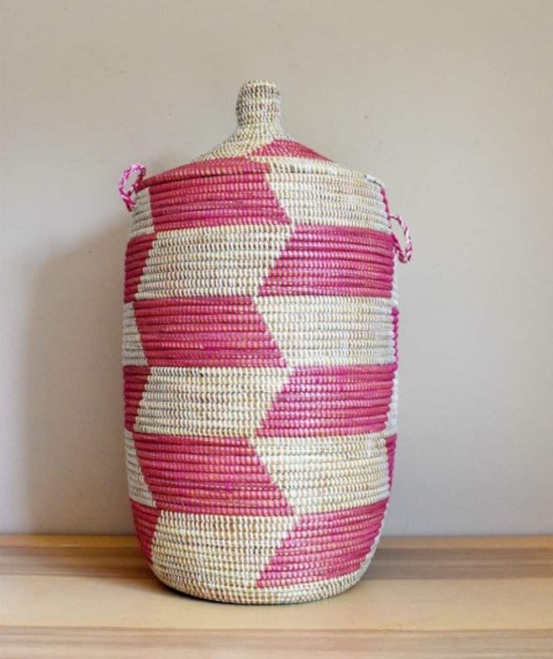 African Extralarge Woven Basket With Lid Senegal Laundry Etsy