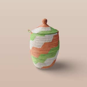 African Woven Basket with Lid, Senegal Laundry Basket/Hamper, Tall Storage Basket, Wicker Basket