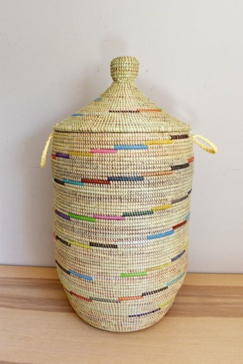 African Extralarge Woven Basket With Lid, Senegal Laundry Basket