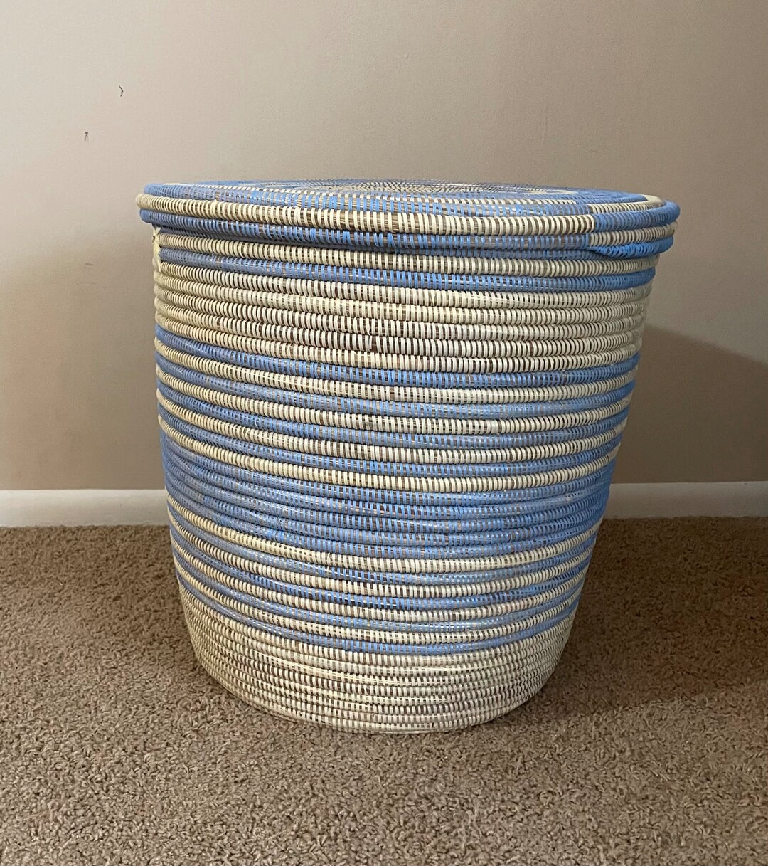 African Extra-large Woven Basket With Lid, Senegal Laundry Basket ...