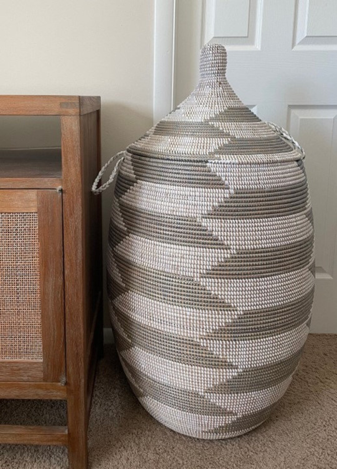 African Extra-large Woven Basket With Lid, Senegal Laundry Basket ...