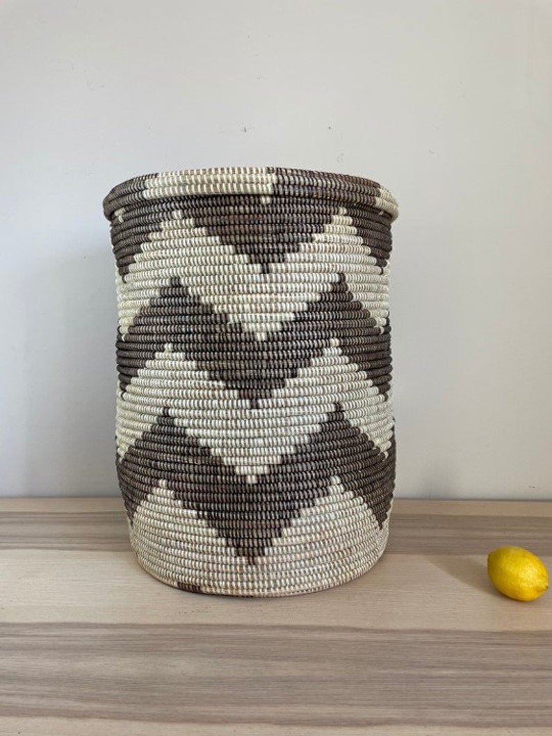 African Extralarge Woven Basket With Lid, Senegal Laundry Basket