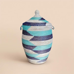 African Extra-Large Woven Basket with Lid, Senegal Laundry Basket/Hamper, Tall Storage Basket, 30&quot; Tall/18&quot; Diameter