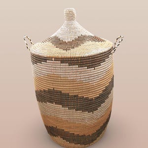 African Woven Basket with Lid, Senegal Laundry Basket/Hamper, Tall Storage Basket, Wicker Basket