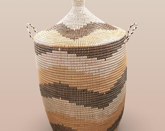Cesta africana tejida con tapa, cesta/cesto de ropa sucia de Senegal, cesta alta de almacenamiento, cesta de mimbre