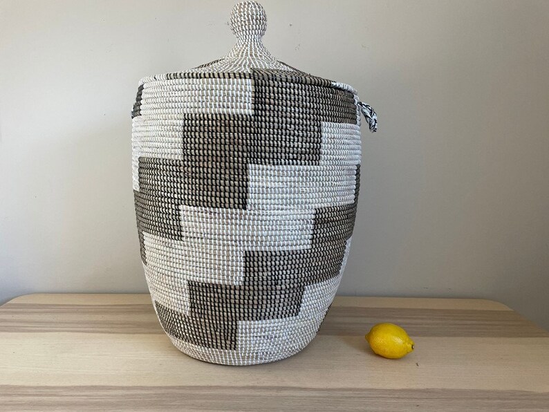 African Extralarge Woven Basket With Lid, Senegal Laundry Basket