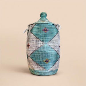 African Woven Basket with Lid, Senegal Laundry Basket/Hamper, Tall Storage Basket, Wicker Basket