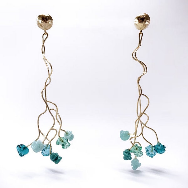 Eleonore Earrings - Blue Flower - Murano Glass and 18 CT Gold