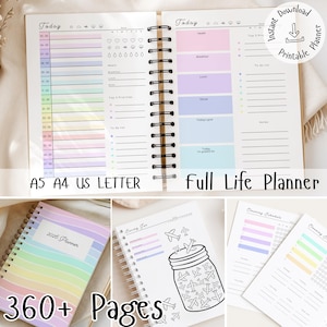 Zestaw Ultimate Life Planner: ponad 360 stron do druku na rok 2026, planer dzienny, tygodniowy, miesięczny i roczny, dziennik A4 A5 LETTER, planer tęczowy