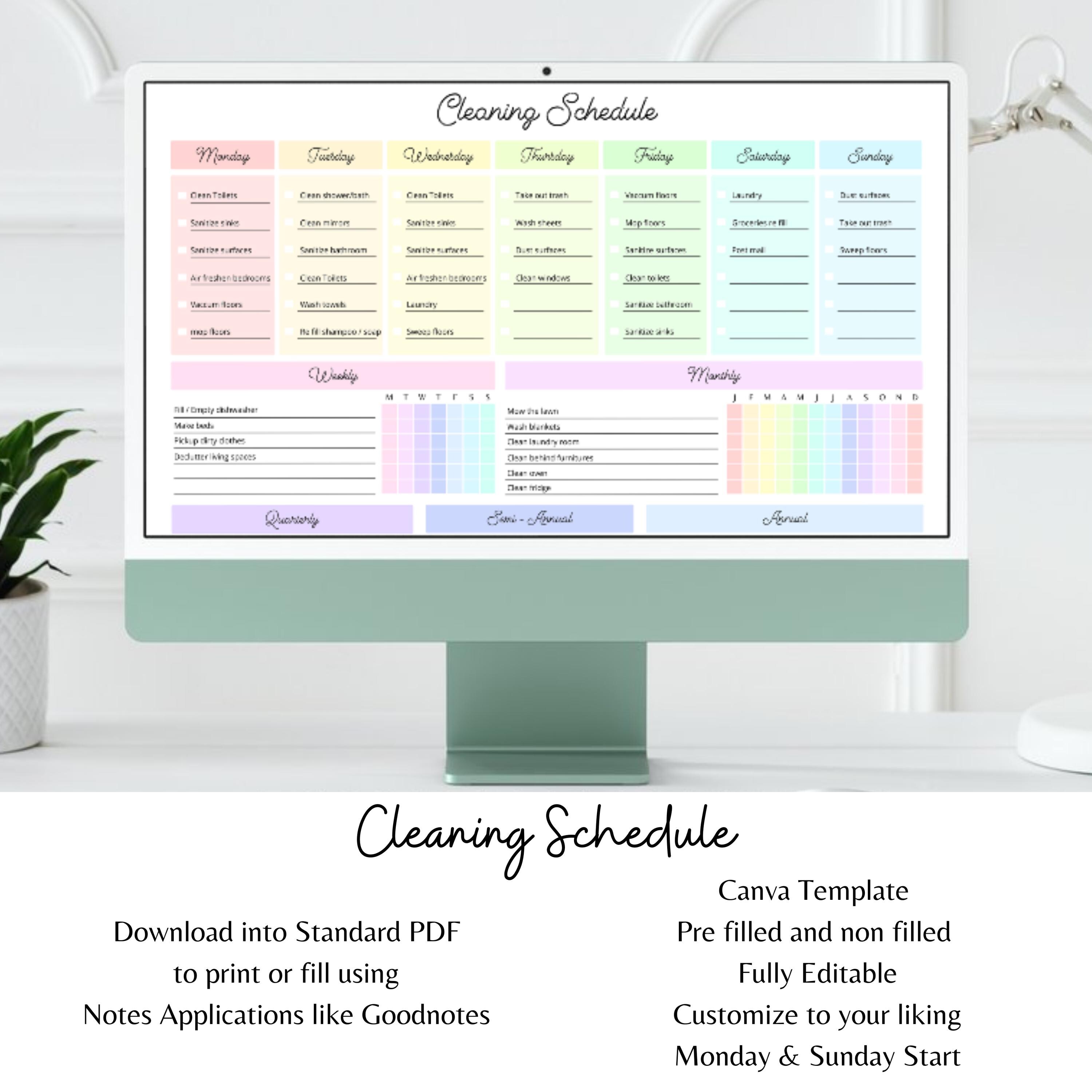 EDITABLE Cleaning Schedule Printable Canva Template, House Chores ...