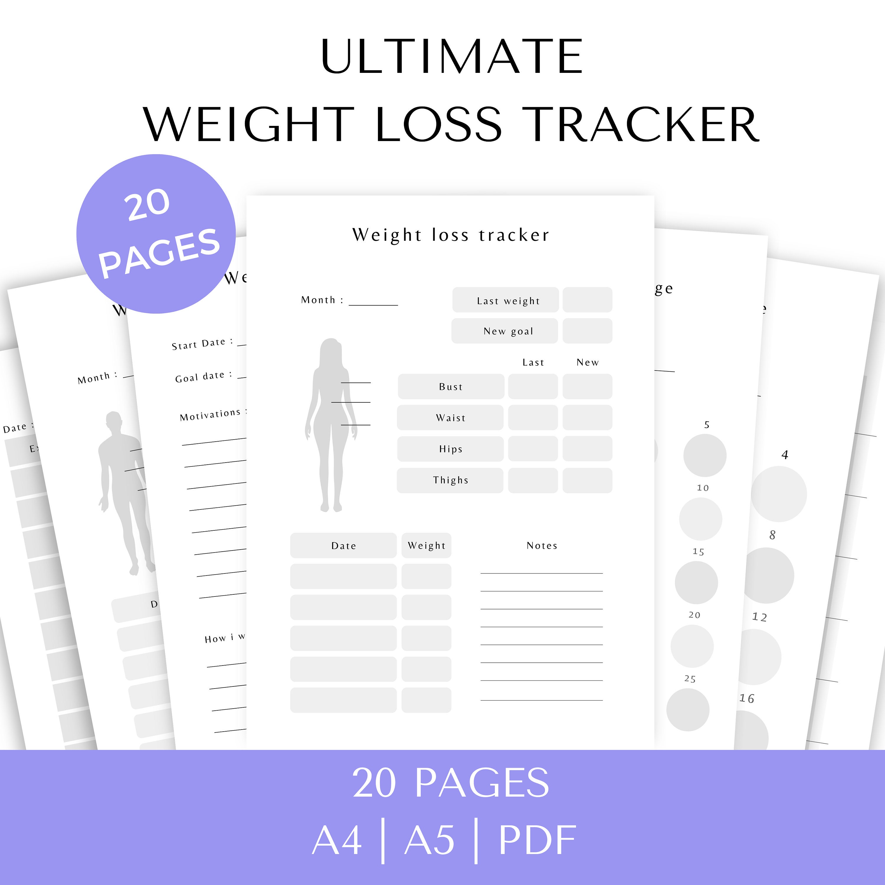 Printable Weight Loss Tracker BUNDLE PDF Fitness Tracker Workout ...