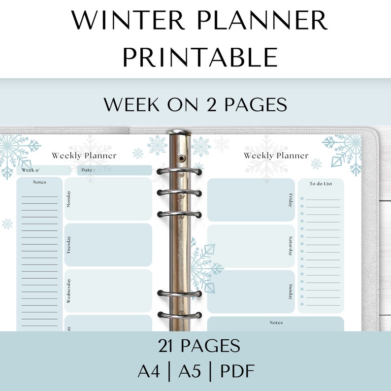 Winter Planners Printable PDF, PNG, Christmas Season Snow Flakes, Daily ...
