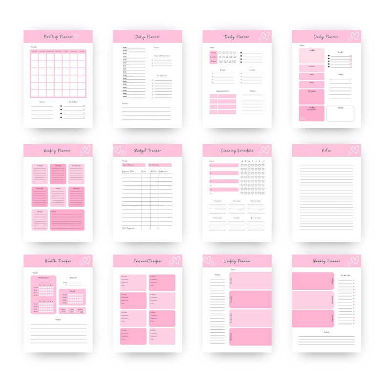 2024 Planner Printable Bundle PDF Pink Girly Planner Daily Planner ...