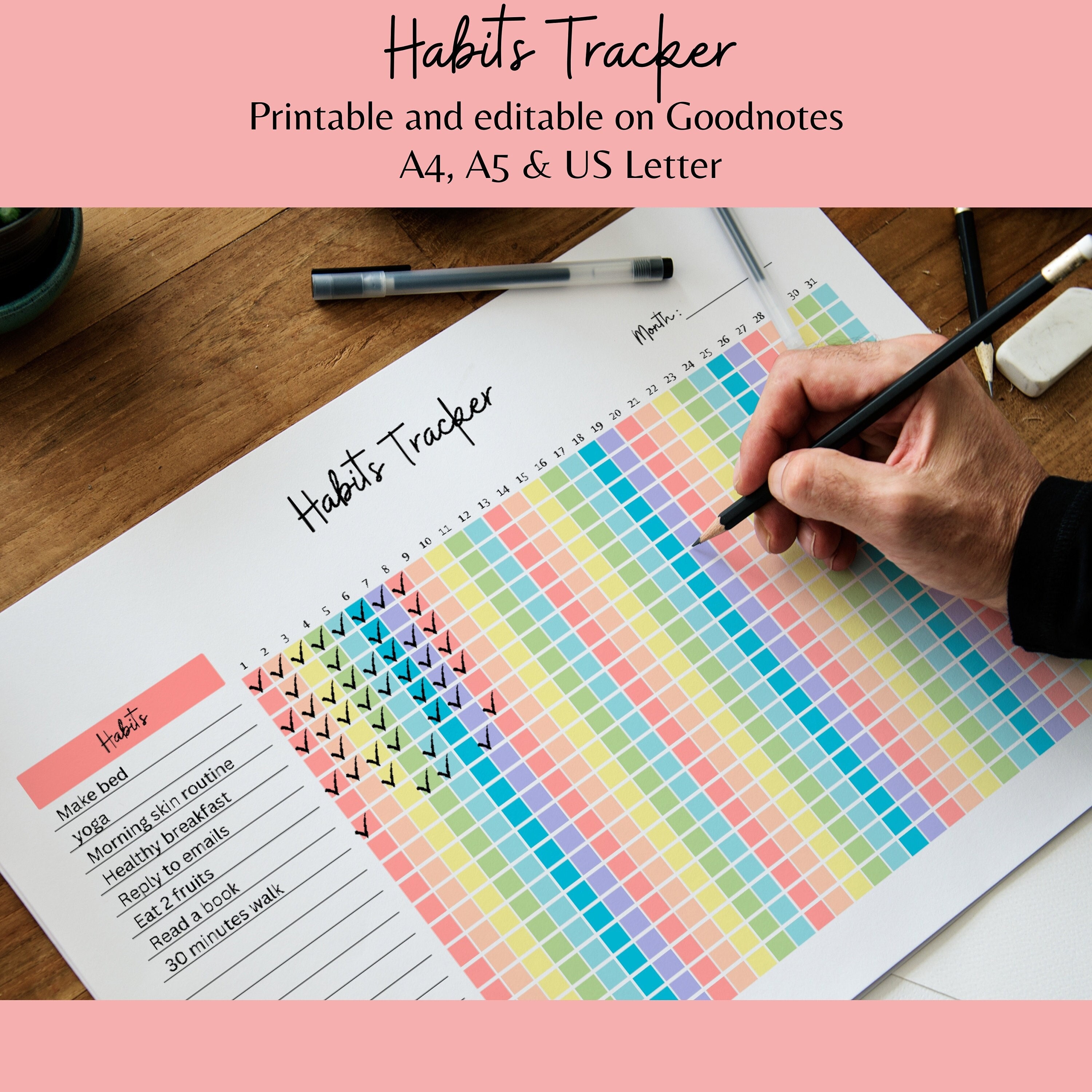 Monthly Habit Tracker Printable Planner A4 A5 Letter Goal Tracker ...