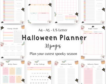 Halloween Planner Printable PDF Undated Planner insert, Halloween Party Planner, Witchy Planner,  Cute planner, Tracker A4 A5 LETTER
