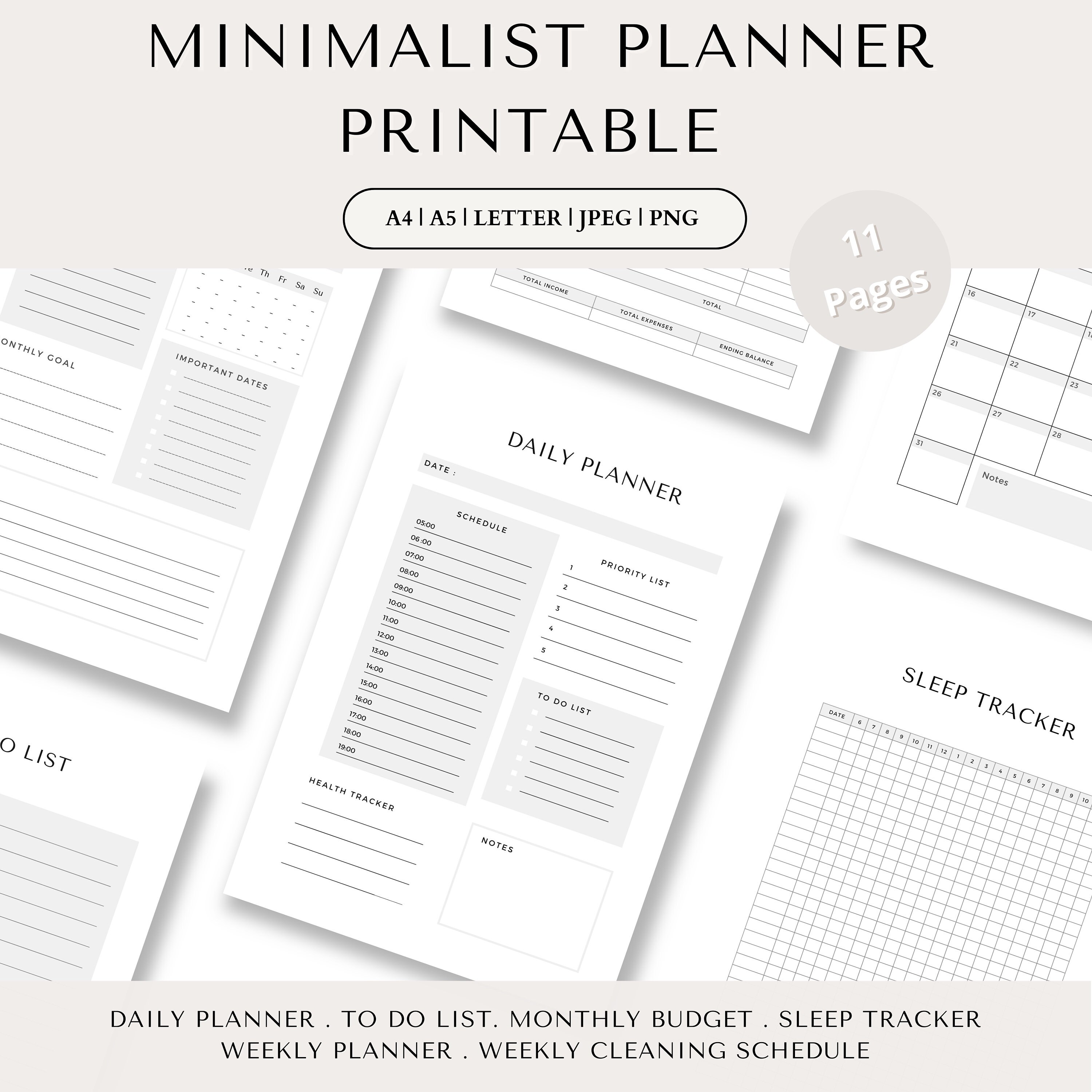 Minimalist Planner Printable A5 LETTER PDF Daily Planner to - Etsy