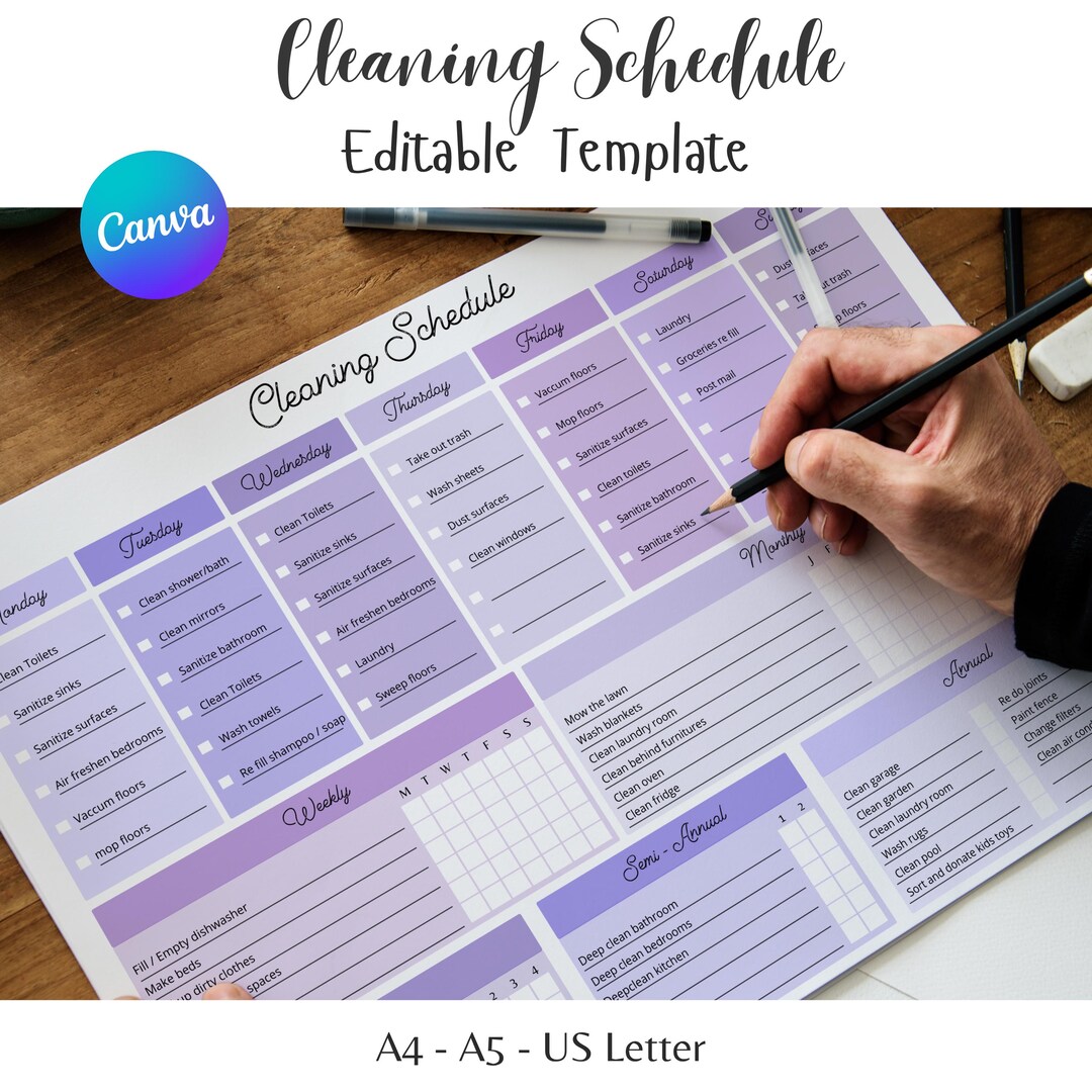 EDITABLE Cleaning Schedule Printable Canva Template, House Chores ...