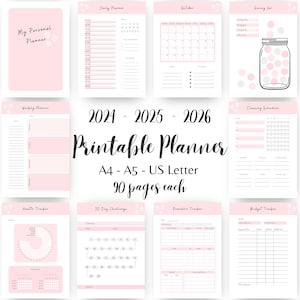 2025 Printable planner Bundle Girly Pink Heart PDF 2026 Daily A5 planner insert, weekly Monthly planner, Budget Tracker Cleaning schedule