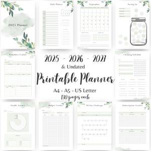 2025 Planificador imprimible inserta PDF A5 A4 CARTA 2024 2026 Planificador de productividad por hora, Planificador mensual Planificador semanal, Rastreador de presupuesto, Verde