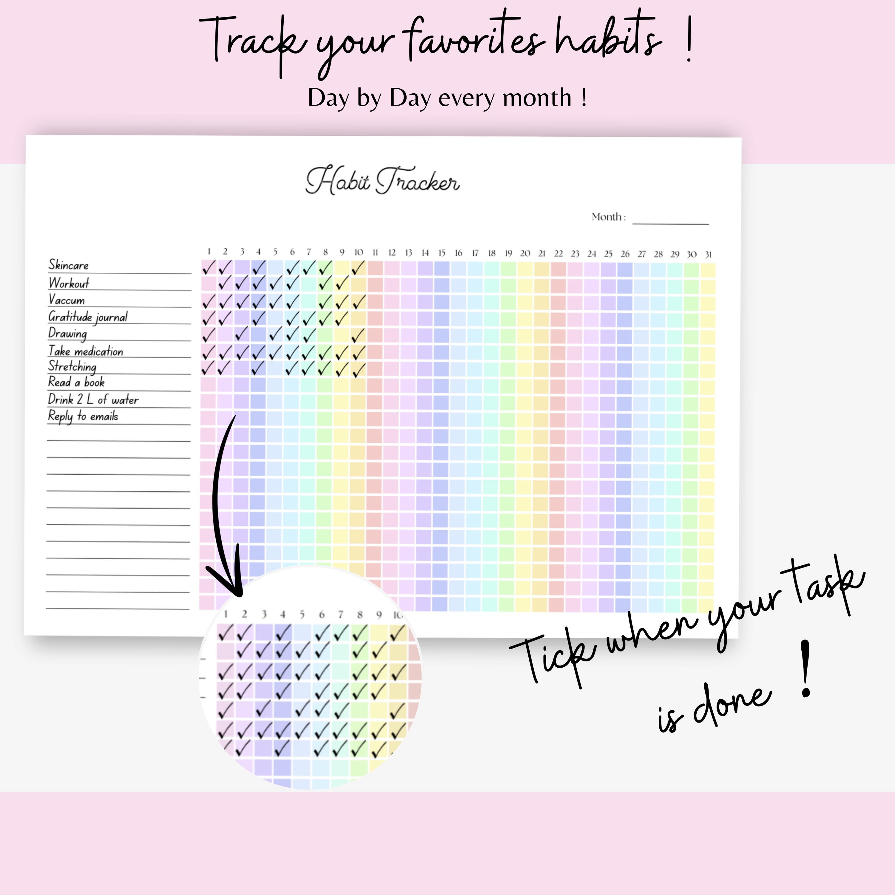 Monthly Habit Tracker Printable Planner PDF Rainbow A4 A5 Goal Tracker ...