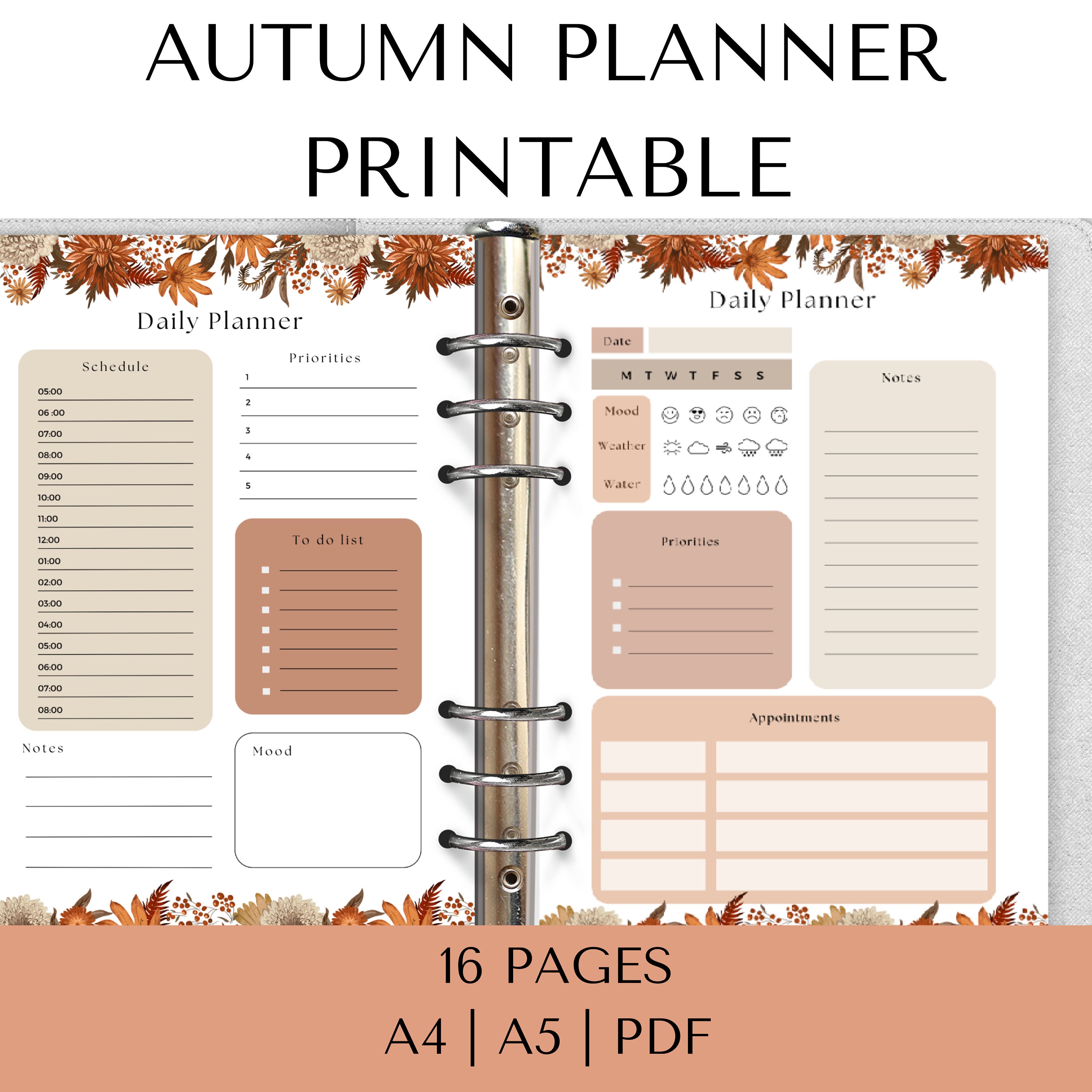Autumn Planners Printable PDF, Fall Season Halloween, Daily Planner to ...