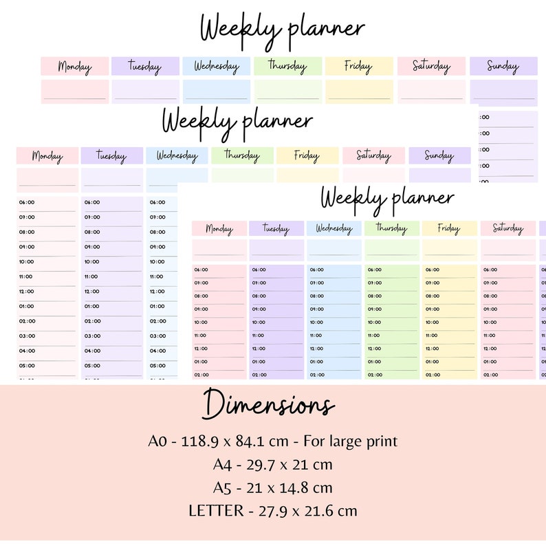 Weekly Planner Printable PDF, Hourly Schedule, Timetable, Planner ...