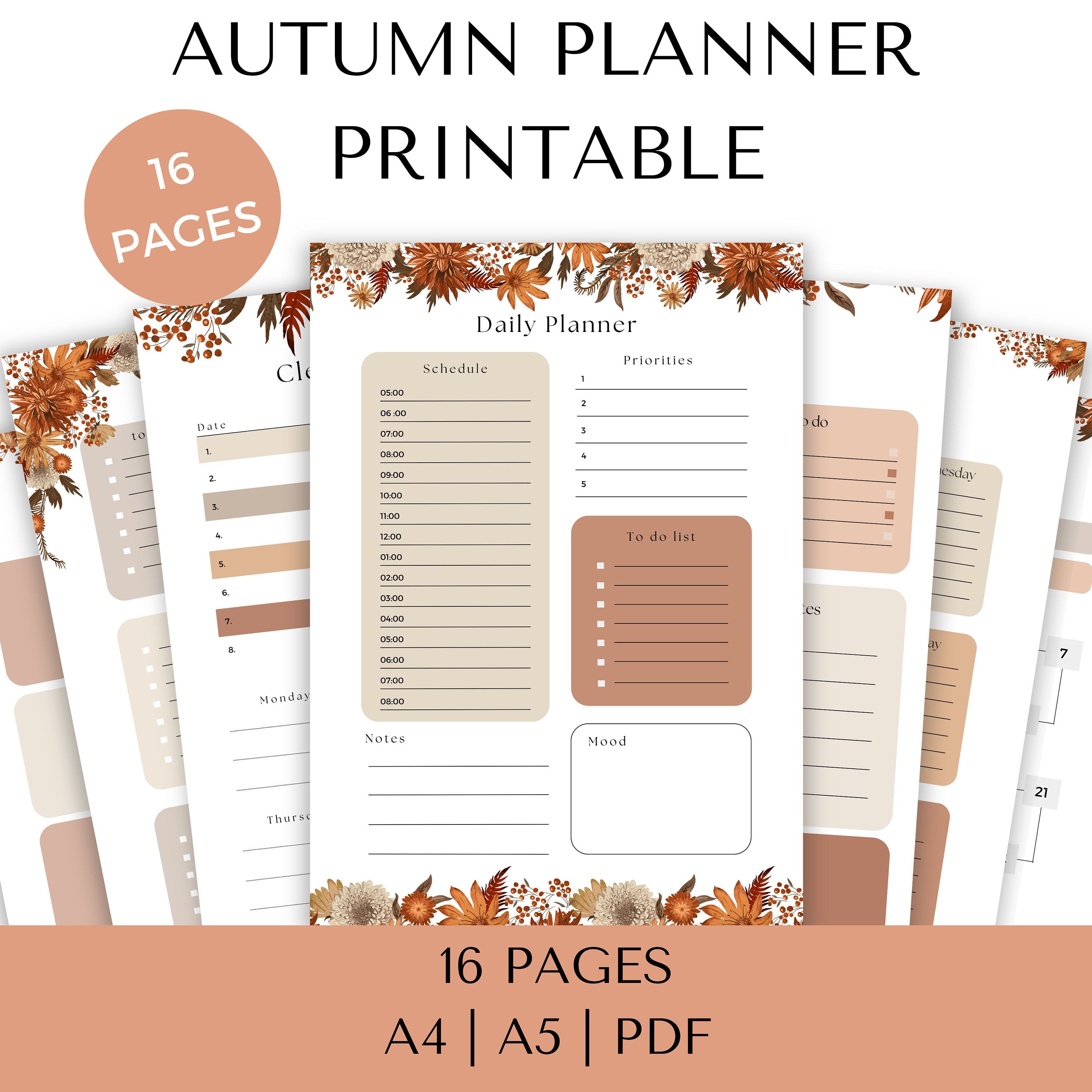 Autumn Planners Printable PDF, Fall Season Halloween, Daily Planner to ...