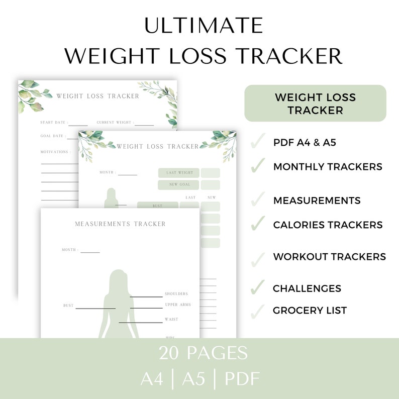 Ultimate Weight Loss Tracker Printable PDF A5 A4, Measurement, Calories ...