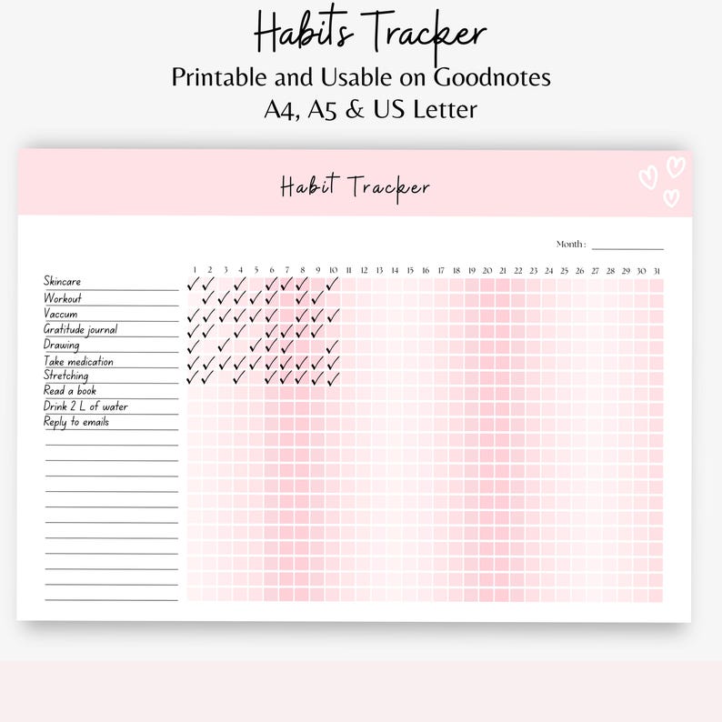 Monthly Habit Tracker Printable Planner PDF Pink A4 A5 Goal Tracker ...