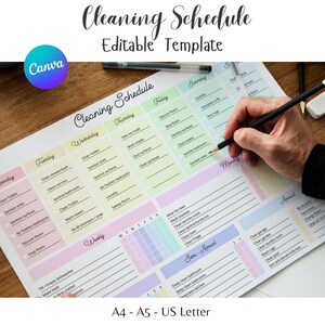EDITABLE Cleaning Schedule printable Canva template, House chores Household management, Adhd planner to do list, printable planner