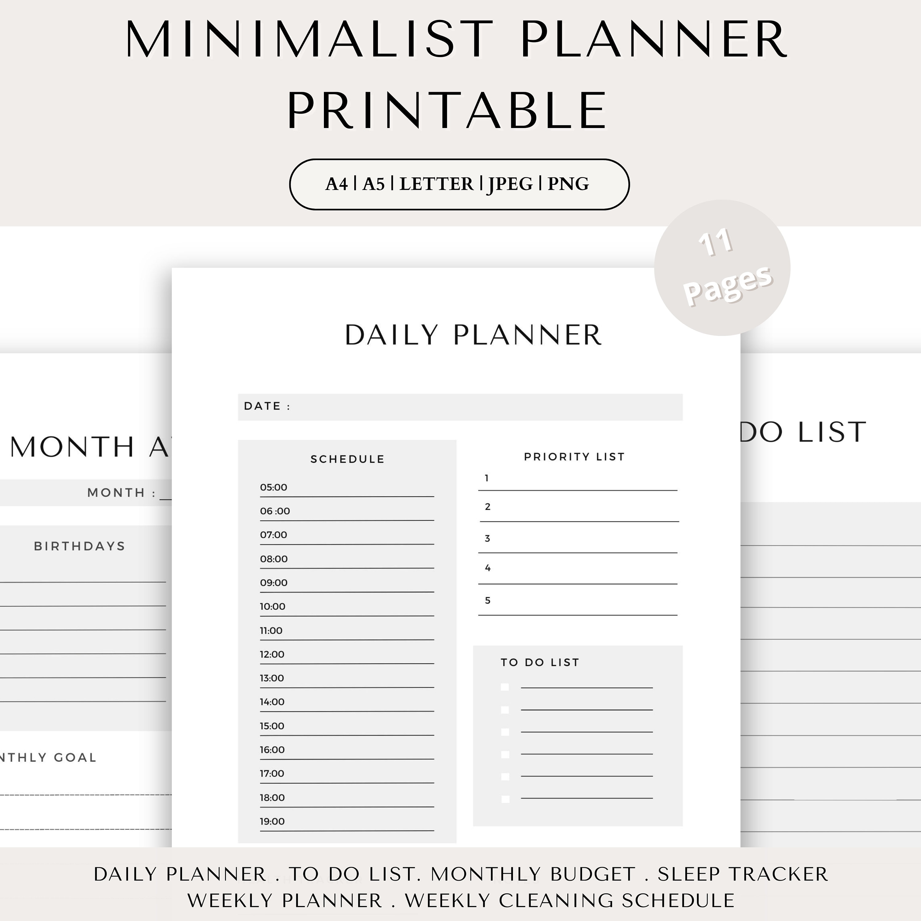 Minimalist Planner Printable A5 LETTER PDF Daily Planner to - Etsy