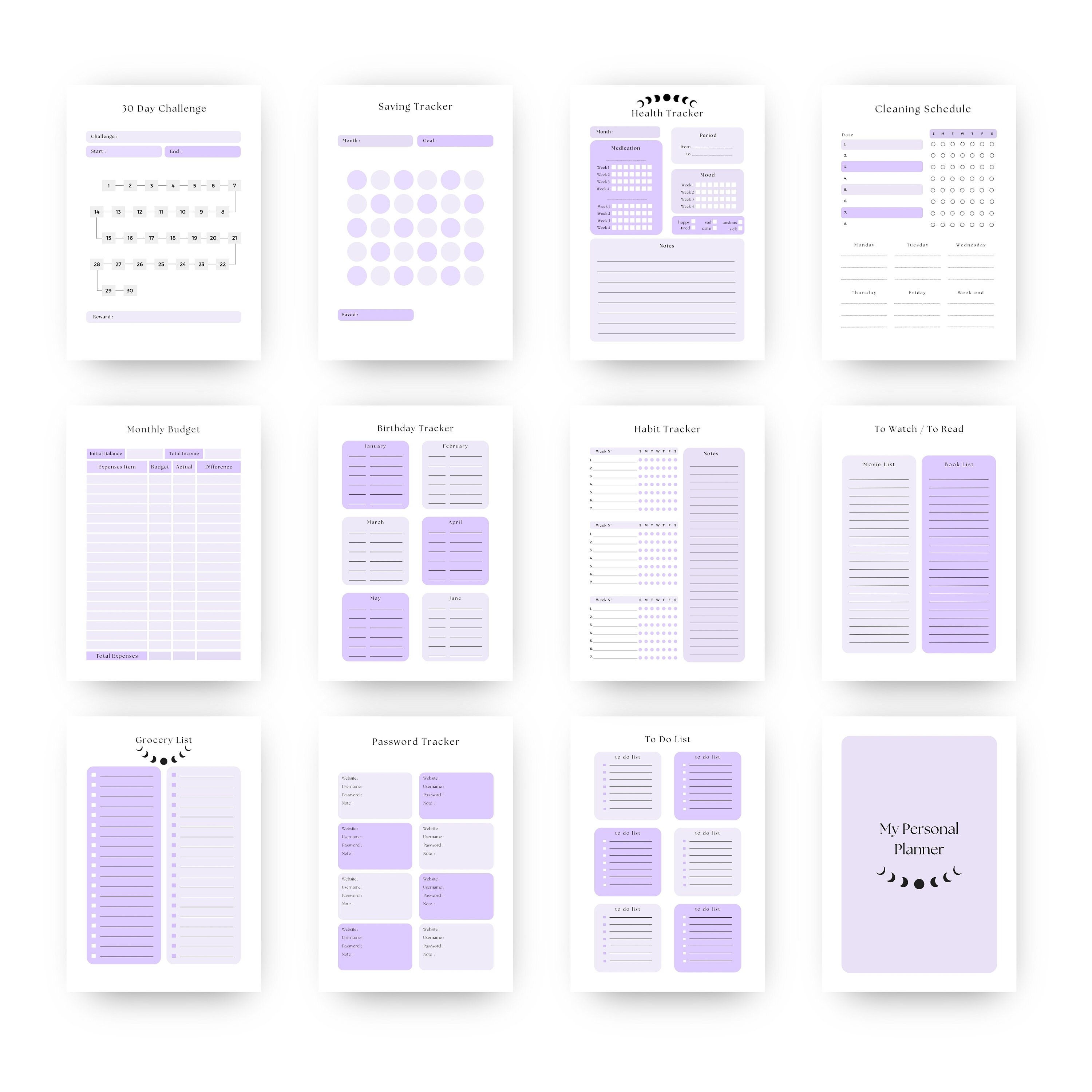 Purple Witchy Printable Planner Bundle PDF - Daily Planner Weekly ...