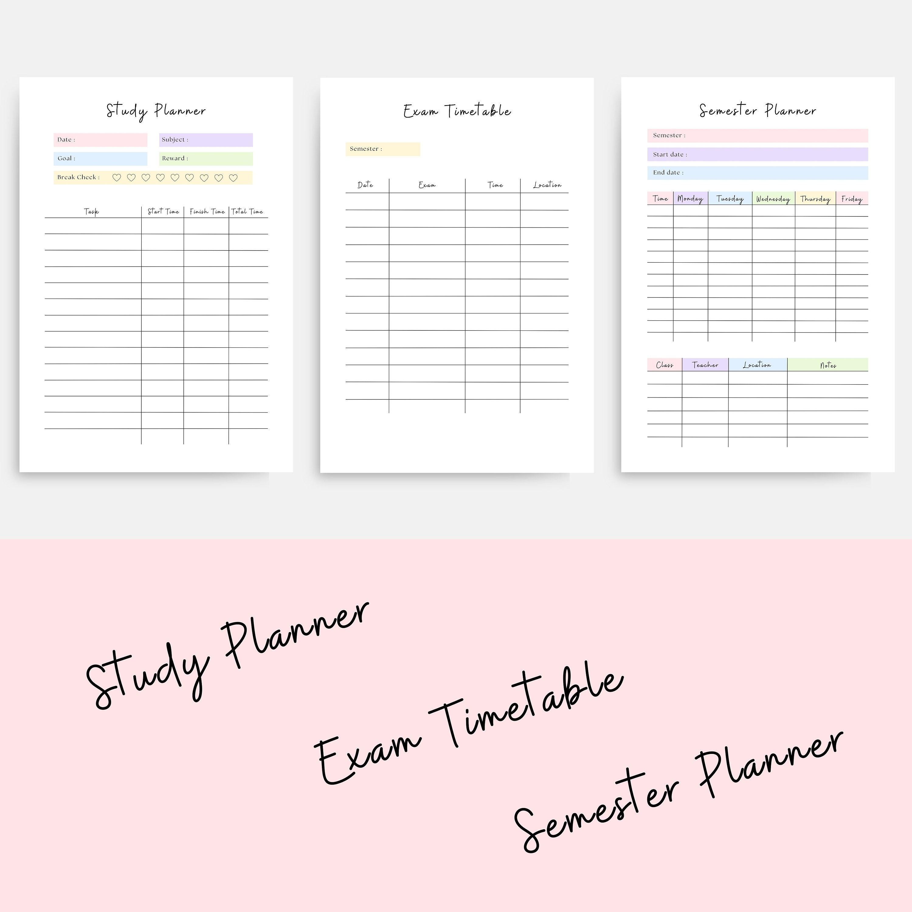 Study Planner Printable PDF Bundle Students Planner Set College Essay ...