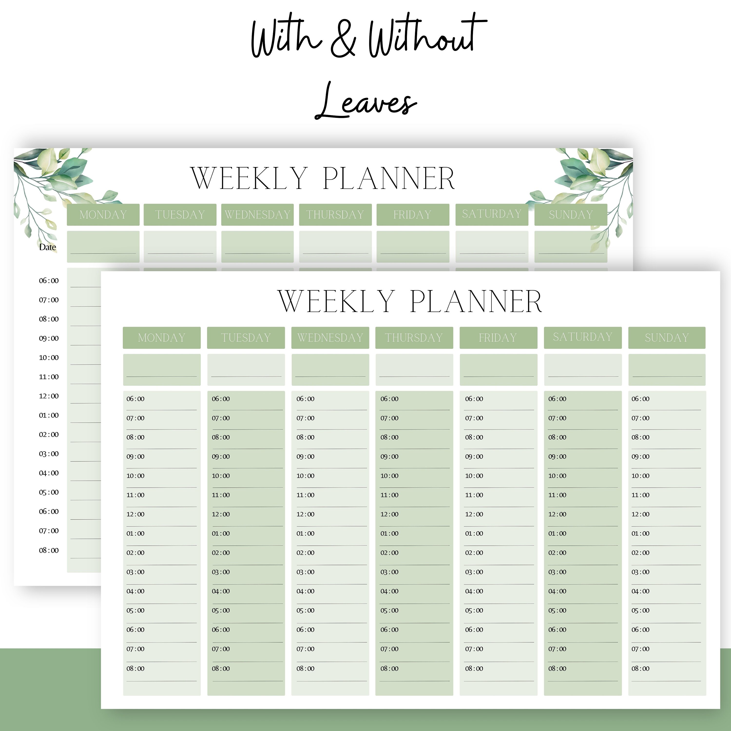 Weekly Planner Printable PDF, Undated Hourly Schedule, Timetable ...