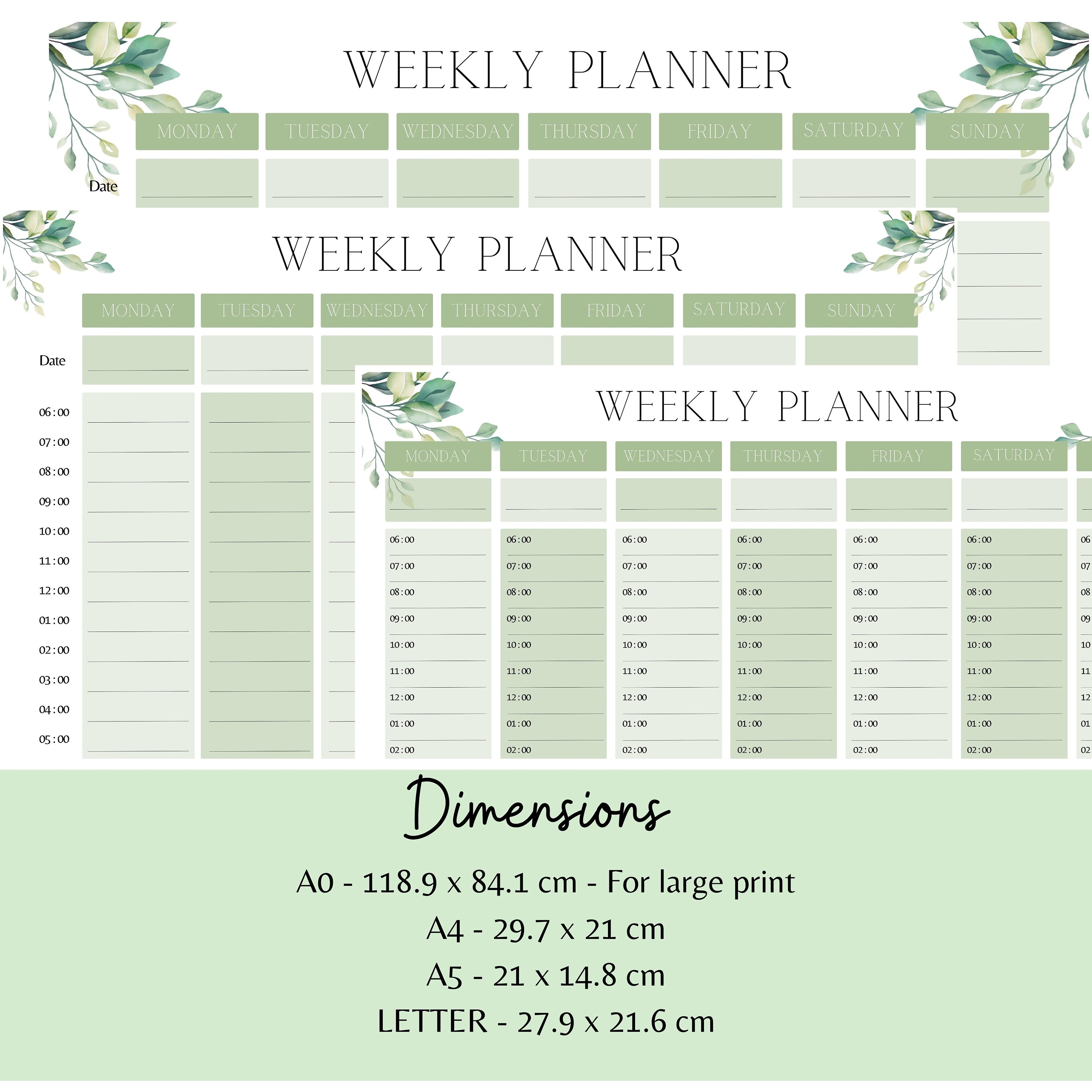 Weekly Planner Printable PDF, Undated Hourly Schedule, Timetable ...