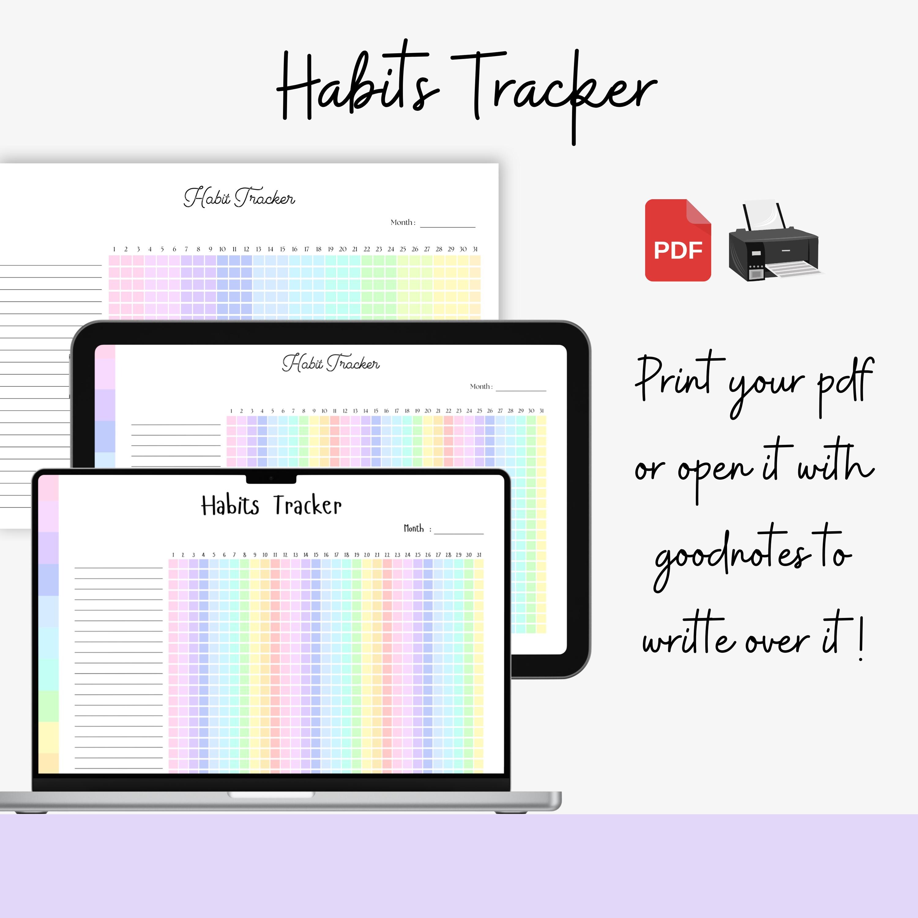 Monthly Habit Tracker Printable Planner PDF Rainbow A4 A5 Goal Tracker ...