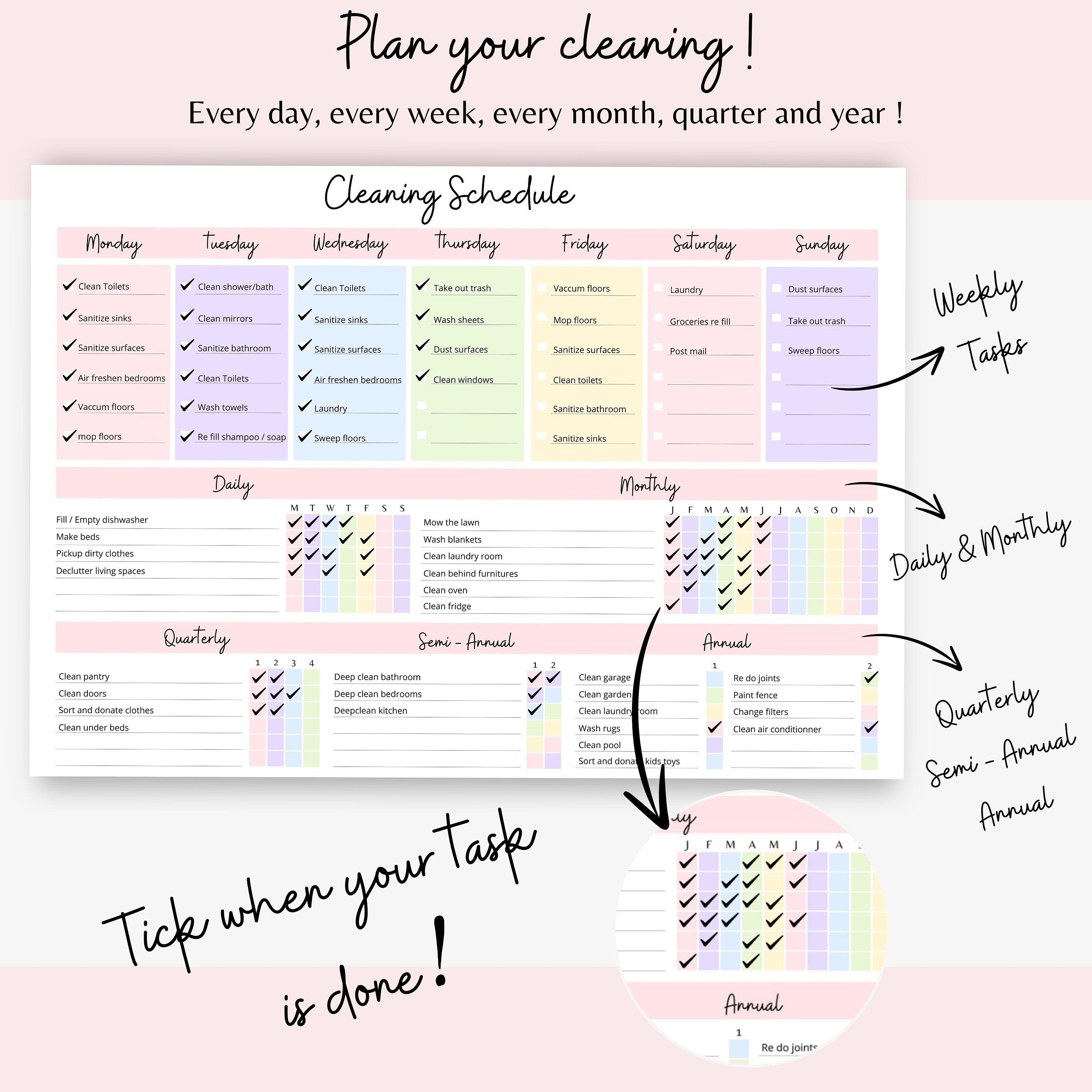 EDITABLE Cleaning Schedule Printable Canva Template, House Chores ...