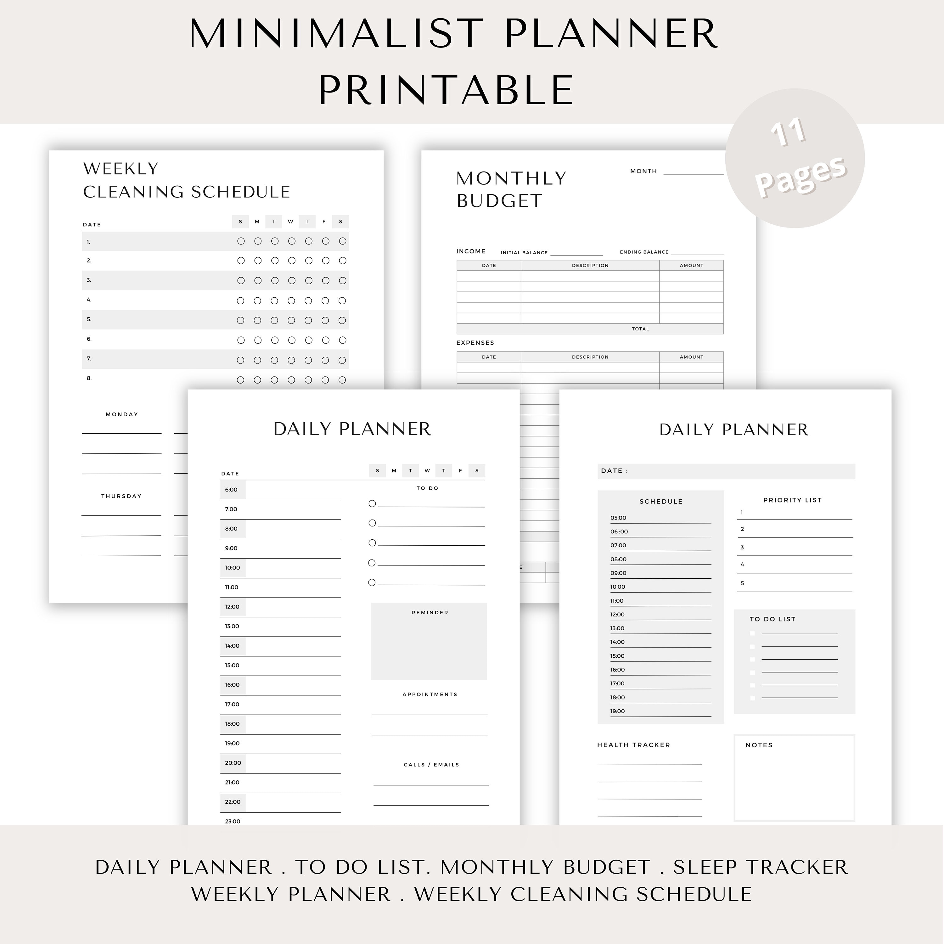 Minimalist Planner Printable A5 LETTER PDF Daily Planner to - Etsy