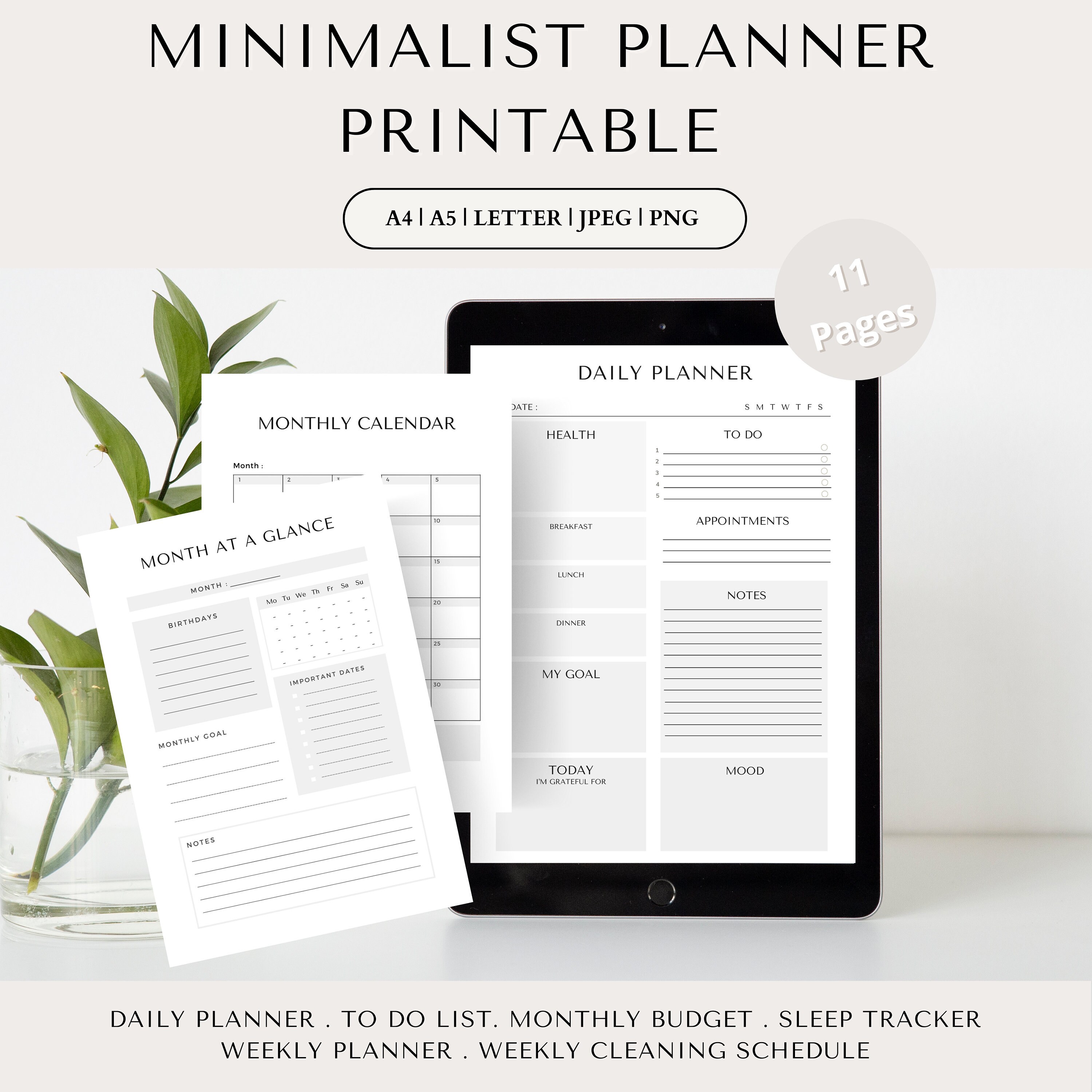 Minimalist Planner Printable A5 LETTER PDF Daily Planner to - Etsy