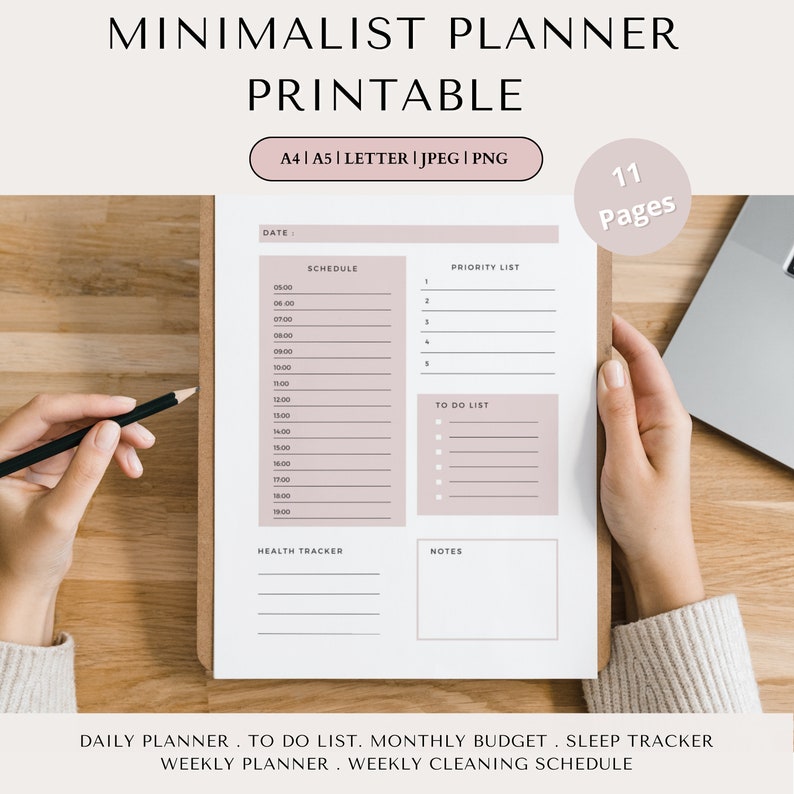 Minimalist Planner Printable A5 LETTER PDF Pink Daily - Etsy Australia