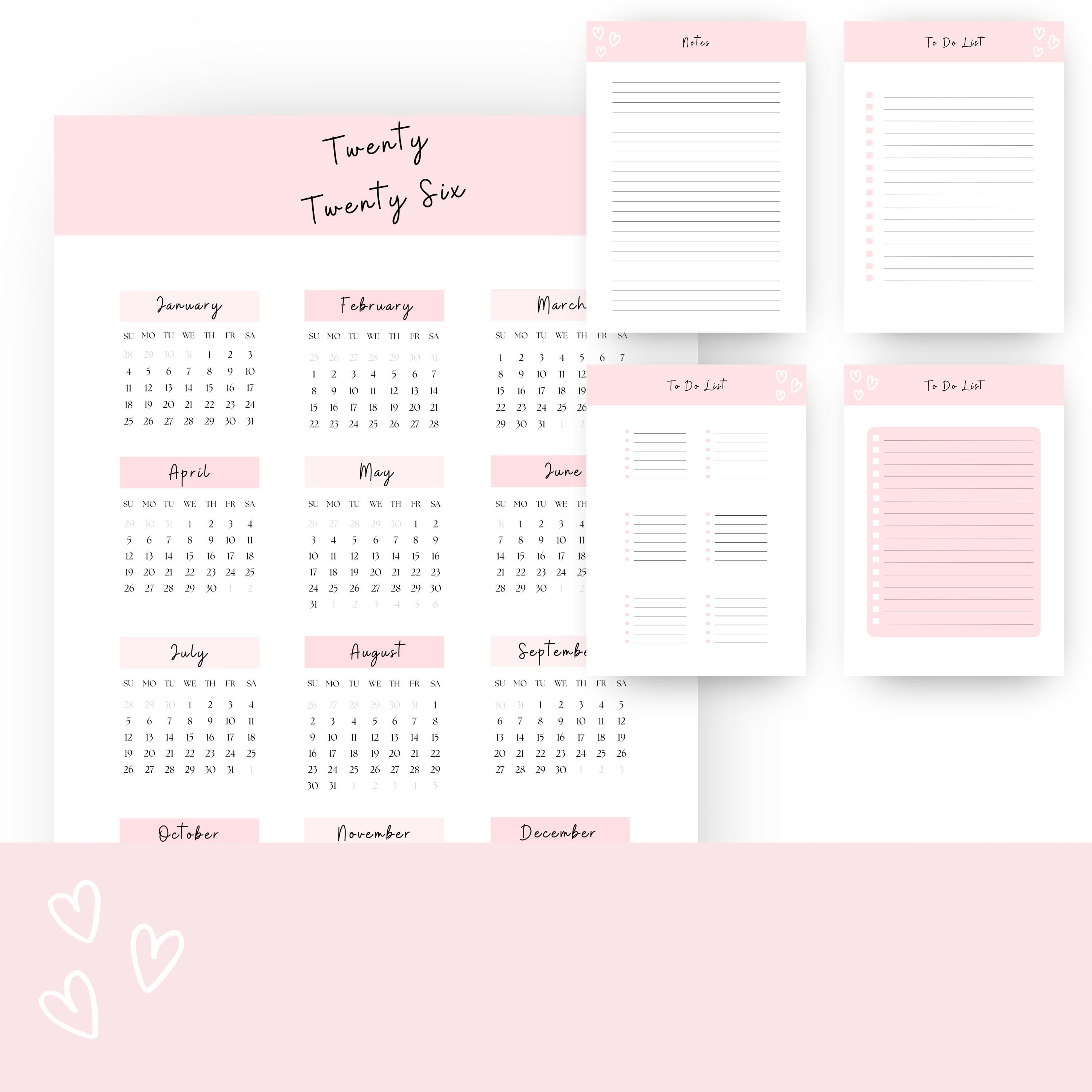 2025 Printable Planner Bundle Girly Pink Heart PDF 2026 Daily A5 ...