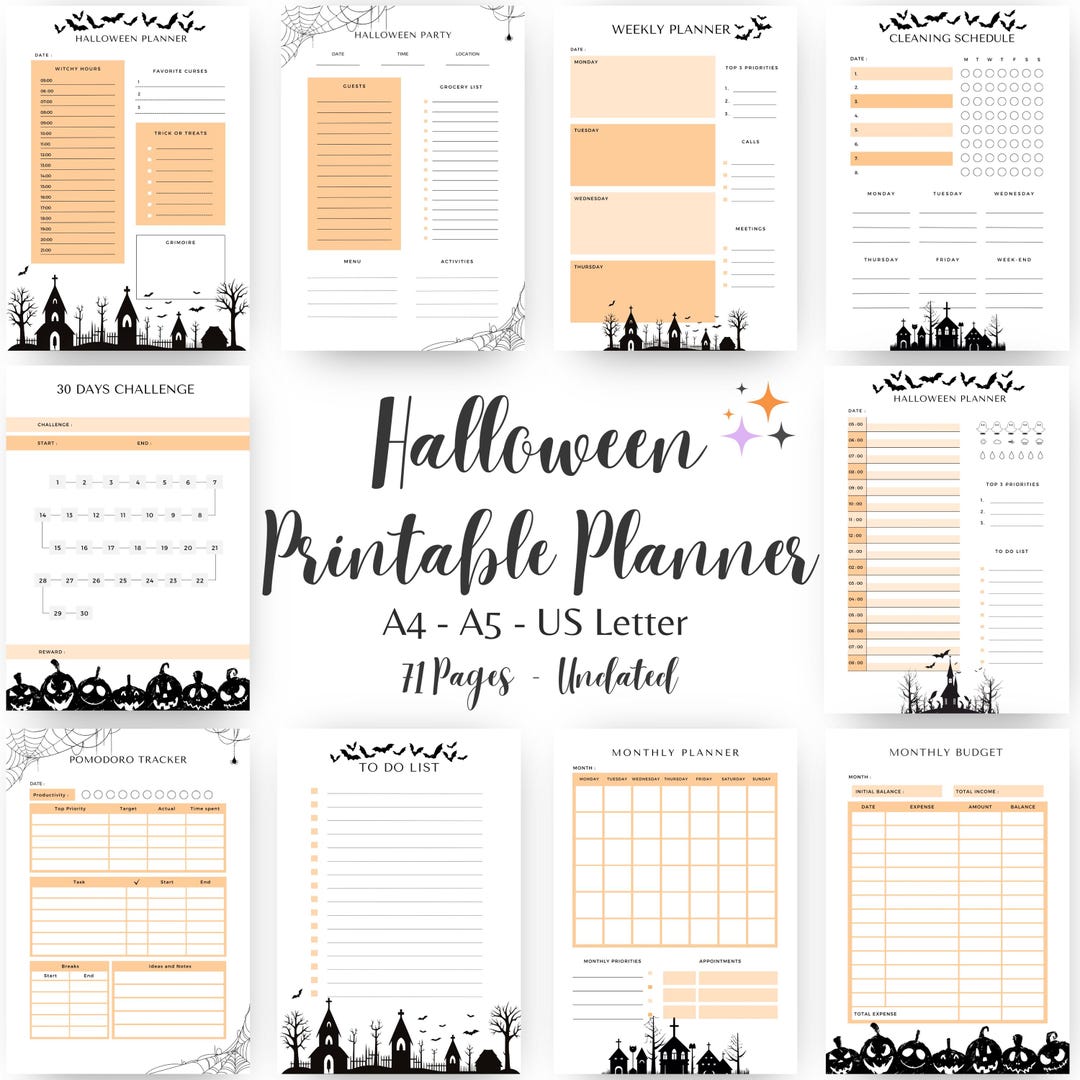 Halloween Planners Printable PDF, Daily Planner to Do List ...