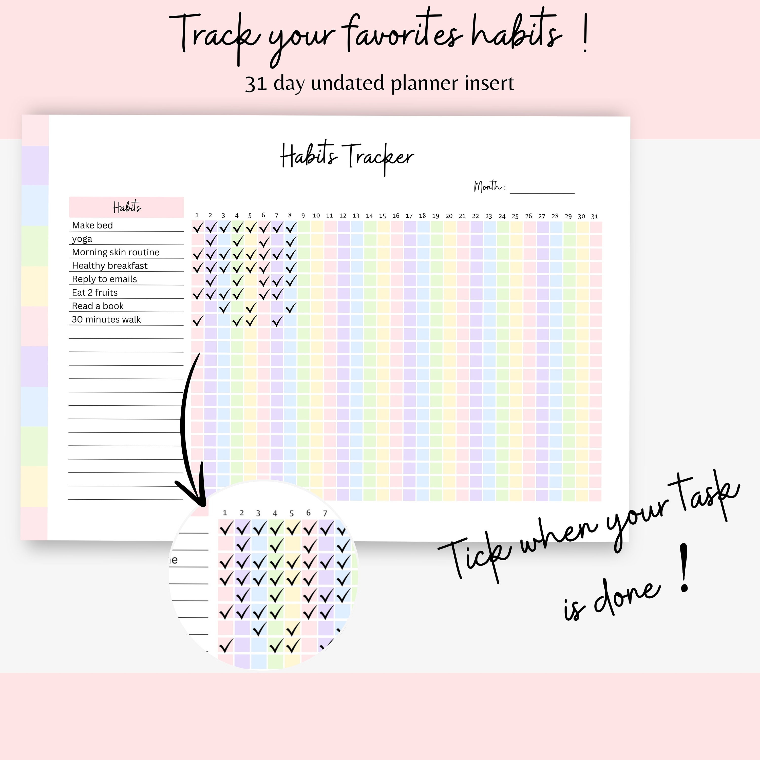 Monthly Habit Tracker Printable Planner PDF Pink A4 A5 Goal Tracker ...