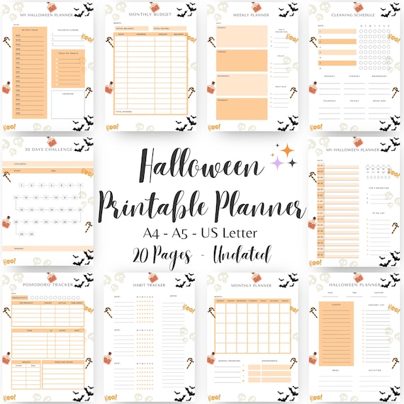 Halloween Planner Printable PDF Undated Planner insert , Party Planner, Witchy Planner, Kid Planner, Spooky Autumn, Tracker A4 A5 LETTER