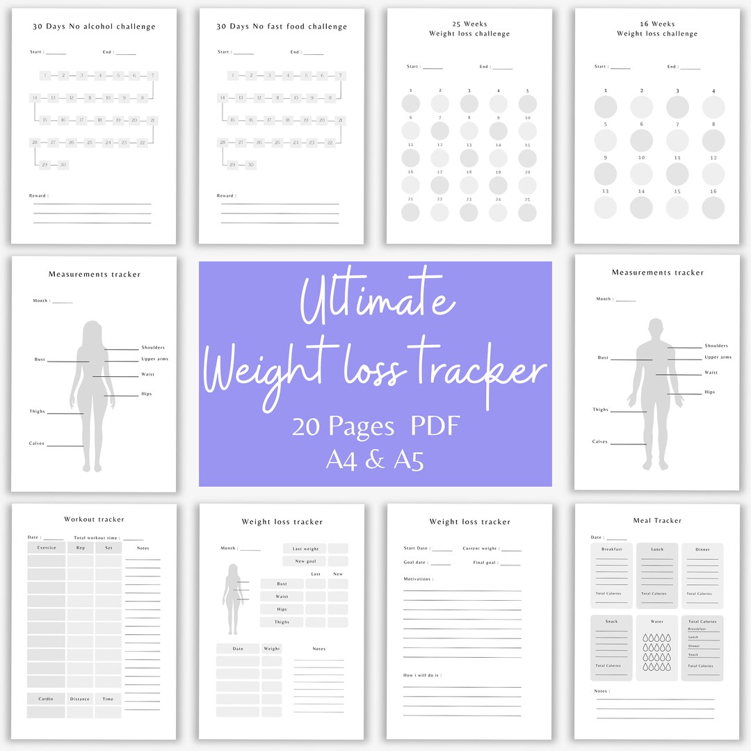 Ultimate Weight Loss Tracker Printable PDF A5 A4 Measurement - Etsy