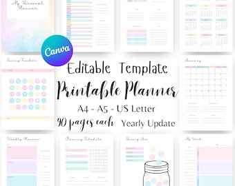 Printable Planner Template: Rainbow Editable Planner insert, Daily, Weekly, Monthly (Canva Template) (Digital Download)