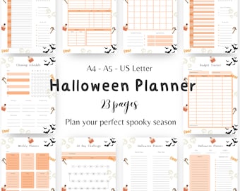 Halloween Planner Printable PDF Undated Planner insert, Halloween Party Planner, Witchy Planner,  Cute planner, Tracker A4 A5 LETTER