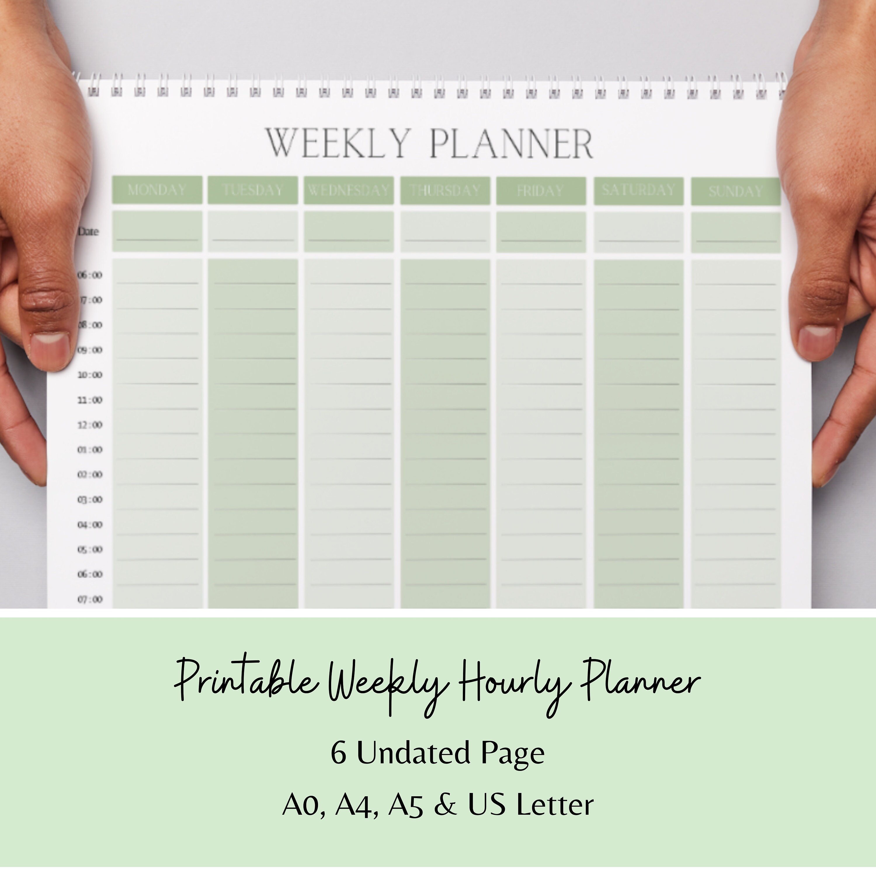 Weekly Planner Printable PDF, Undated Hourly Schedule, Timetable ...